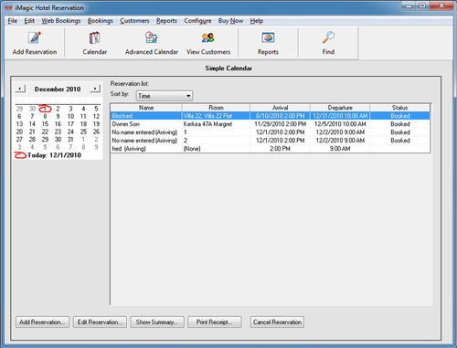 iMagic Hotel Reservation - Simple Calendar Screen